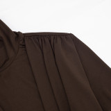 Solid Color High Collar Ruched Maxi Dress GSZM-D26DS410