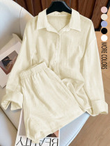 Casual Loose Long Sleeve Shorts 2 Piece Set GSRX-1018