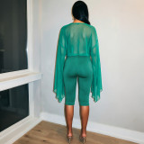 Mesh Deep V Neck Long Sleeve Two Piece Pants Set GDSF-C26ST417