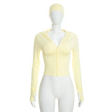 Solid Color Zipper Top+Hairband+Micro Flare Pants 3 Piece Set GDSF-D26ST396