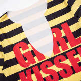 Stripe Letter Printed V Neck Tops GDSF-J26TP461