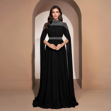 Rhinestone Long Sleeve Evening Dress BY-7820