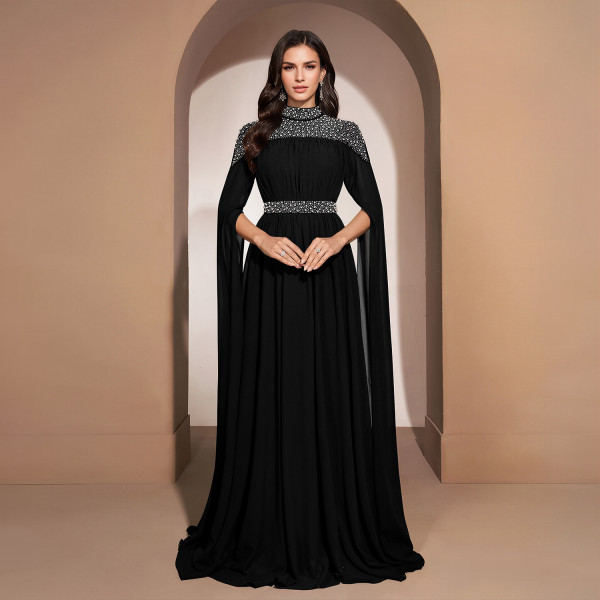 Rhinestone Long Sleeve Evening Dress BY-7820