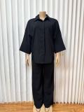 Solid Color Lapel Shirt Loose Two Piece Pants Set GADE-9586