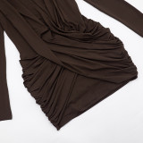 Solid Color High Collar Ruched Maxi Dress GSZM-D26DS410