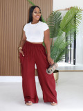 Solid Color Drawstring Ruched Pants AIL-373