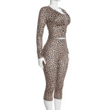 Leopard Printed Long Sleeve Three Piece Pants Set GDSF-D26ST401