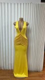 Deep V Neck Ruched Evening Dress GADE-11679