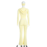 Solid Color Zipper Top+Hairband+Micro Flare Pants 3 Piece Set GDSF-D26ST396