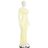 Solid Color Zipper Top+Hairband+Micro Flare Pants 3 Piece Set GDSF-D26ST396