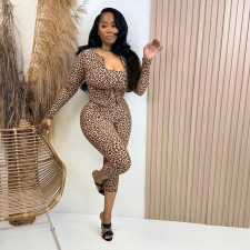 Leopard Printed Long Sleeve Three Piece Pants Set GDSF-D26ST401