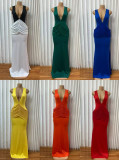 Deep V Neck Ruched Evening Dress GADE-11679