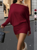 Solid Color Slash Shoulder Mini Dress GSRX-1011