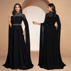 Rhinestone Long Sleeve Evening Dress BY-7820