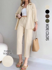 Solid Color Long Sleeve Shirt Pants 2 Piece Set GSRX-1019