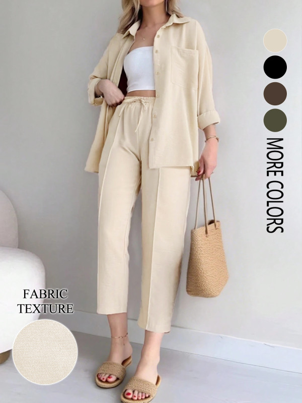 Solid Color Long Sleeve Shirt Pants 2 Piece Set GSRX-1019