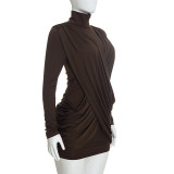 Solid Color High Collar Ruched Maxi Dress GSZM-D26DS410