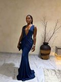 Deep V Neck Ruched Evening Dress GADE-11679