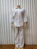 Solid Color Lapel Shirt Loose Two Piece Pants Set GADE-9586