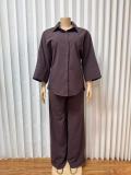 Solid Color Lapel Shirt Loose Two Piece Pants Set GADE-9586