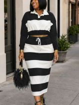 Stripe Long Sleeve T Shirt Two Piece Pants Set ZDF-33560