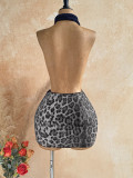 Leopard Sequin Patchwork Backless Knits Mini Dress GZIY-6552