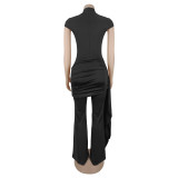 Hollow Out Solid Color Ruched Jumpsuit BY-7867