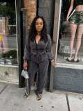 Solid Color Zipper Top Two Piece Pants Set TR-1375