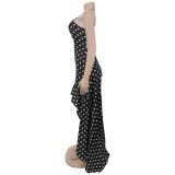 Polka Dot Printed Backless Maxi Dress BY-7863