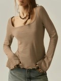 Square Neck Long Sleeve T Shirt GMYS-WL260721