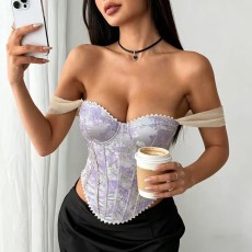 Off Shoulder Printed Lace Up Tank Top GPBY-VE8633