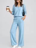 Solid Color V Neck Top Two Piece Pants Set GMYS-XY6060