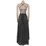 Polka Dot Printed Backless Maxi Dress BY-7863