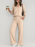 Solid Color V Neck Top Two Piece Pants Set GMYS-XY6060