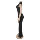 Hollow Out Solid Color Ruched Jumpsuit BY-7867