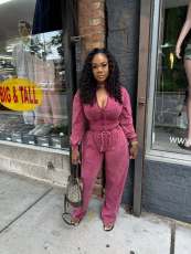 Solid Color Zipper Top Two Piece Pants Set TR-1375