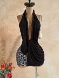 Leopard Sequin Patchwork Backless Knits Mini Dress GZIY-6552