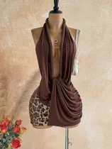 Leopard Sequin Patchwork Backless Knits Mini Dress GZIY-6552