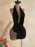 Leopard Sequin Patchwork Backless Knits Mini Dress GZIY-6552