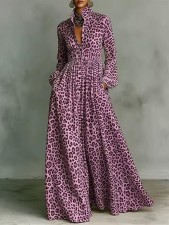 Plus Size Leopard Printed Long Sleeve Maxi Dress GQLK-6697