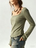 Square Neck Long Sleeve T Shirt GMYS-WL260721