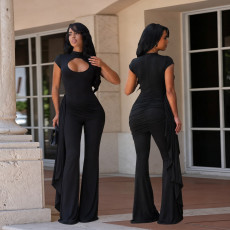 Hollow Out Solid Color Ruched Jumpsuit BY-7867