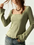Square Neck Long Sleeve T Shirt GMYS-WL260721
