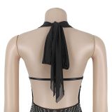 Deep V Neck Halterneck Hot Drill Mini Dress BY-7866