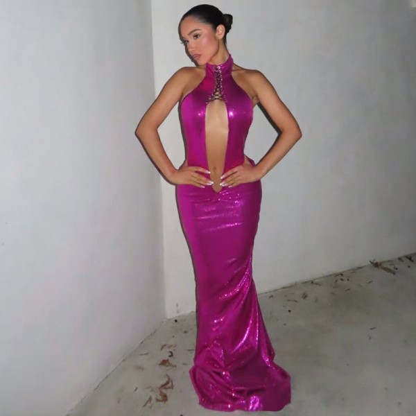 Sleeveless Hollow Out Backless Maxi Dress DLSF-K6D19282A
