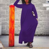 Solid Color Long Sleeve Hooded Maxi Dress HNIF-YM120