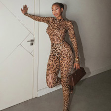 Leopard Printed Long Sleeve Skinny Two Piece Pants Set GZJQ-K6S19713A