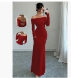 Off Shoulder Solid Color Maxi Dress GMYS-LWZ8296