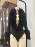 Deep V Neck Long Sleeve Bodysuit GHYX-XYY012