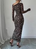 Leopard Printed Long Sleeve Drawstring Maxi Dress GMYS-LWZ8289